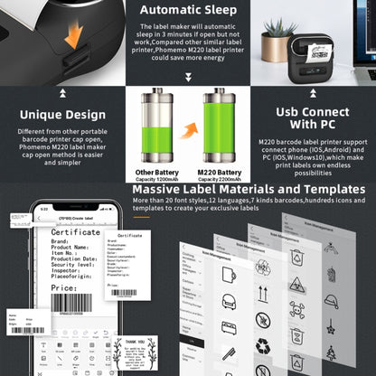 Phomemo M220 Jewelry Clothing Tags Bluetooth Thermist Strip Tag Printer(Black) - Printer by Phomemo | Online Shopping UK | buy2fix