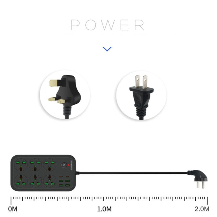 T24 2m 3000W 6 Plugs + PD + 4-USB Ports Multifunctional Flame-Retardant Socket With Switch(US Plug) - Extension Socket by buy2fix | Online Shopping UK | buy2fix