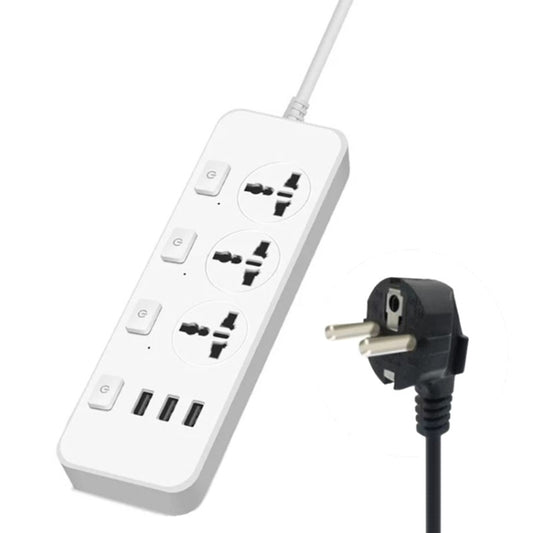 T14 2m 2500W 3 Plugs + 3-USB Ports Multifunctional Socket With Switch, Specification: EU Plug (White) - Extension Socket by buy2fix | Online Shopping UK | buy2fix
