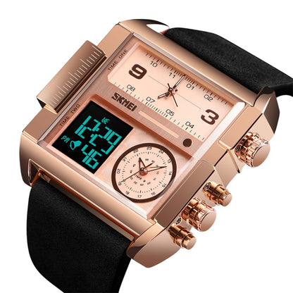 SKMEI 1391 Multifunctional Men Business Digital Watch 30m Waterproof Square Dial Wrist Watch with Leather Watchband(Rose Gold) - Leather Strap Watches by SKMEI | Online Shopping UK | buy2fix