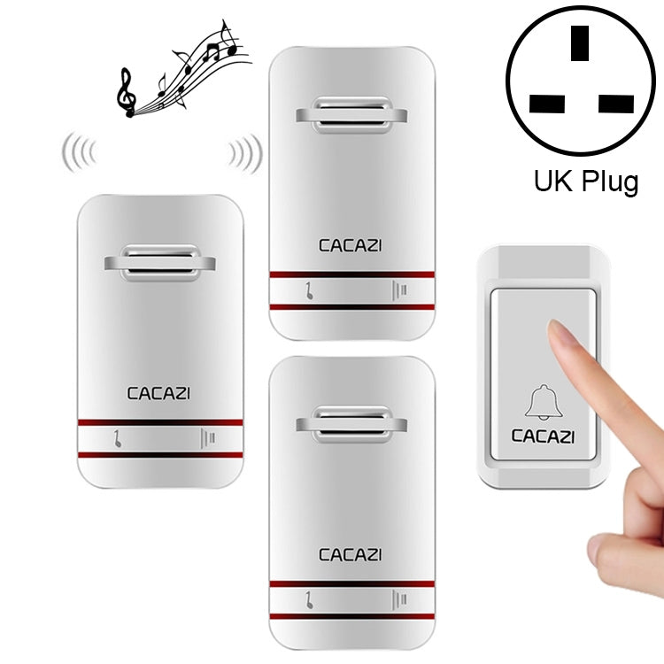 CACAZI V027G One Button Three Receivers Self-Powered Wireless Home Kinetic Electronic Doorbell, UK Plug - Wireless Doorbell by CACAZI | Online Shopping UK | buy2fix